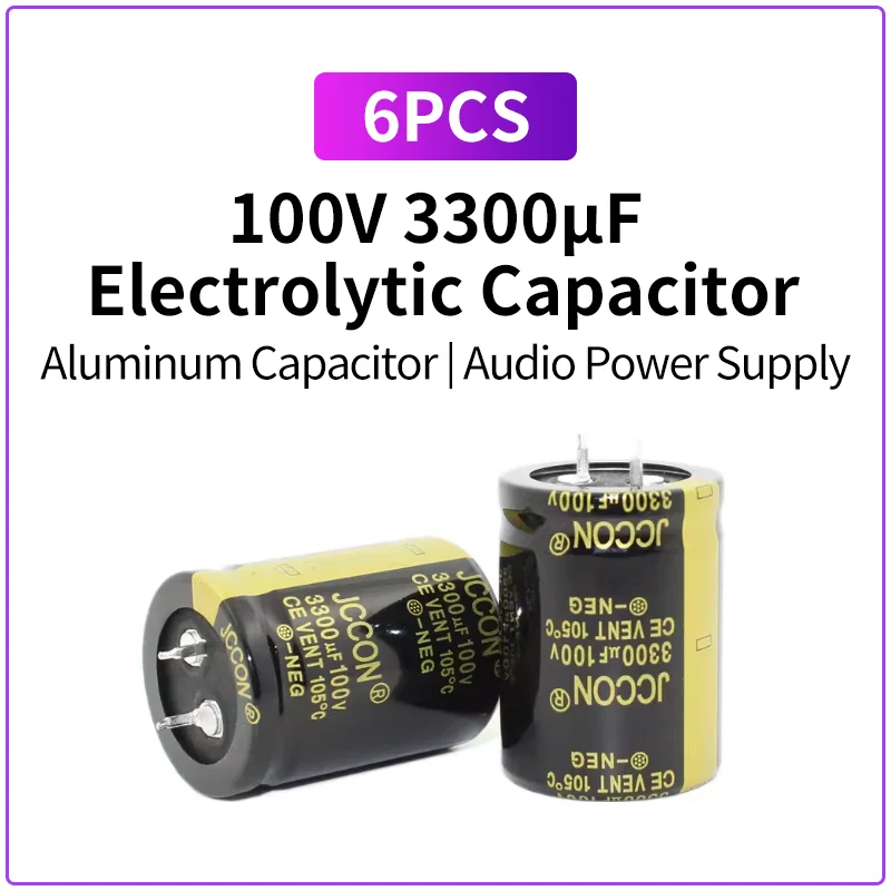 

6 шт., 100 В, 3300 мкФ, алюминиевый электролитический конденсатор, конденсатор для источника питания аудиоусилителя