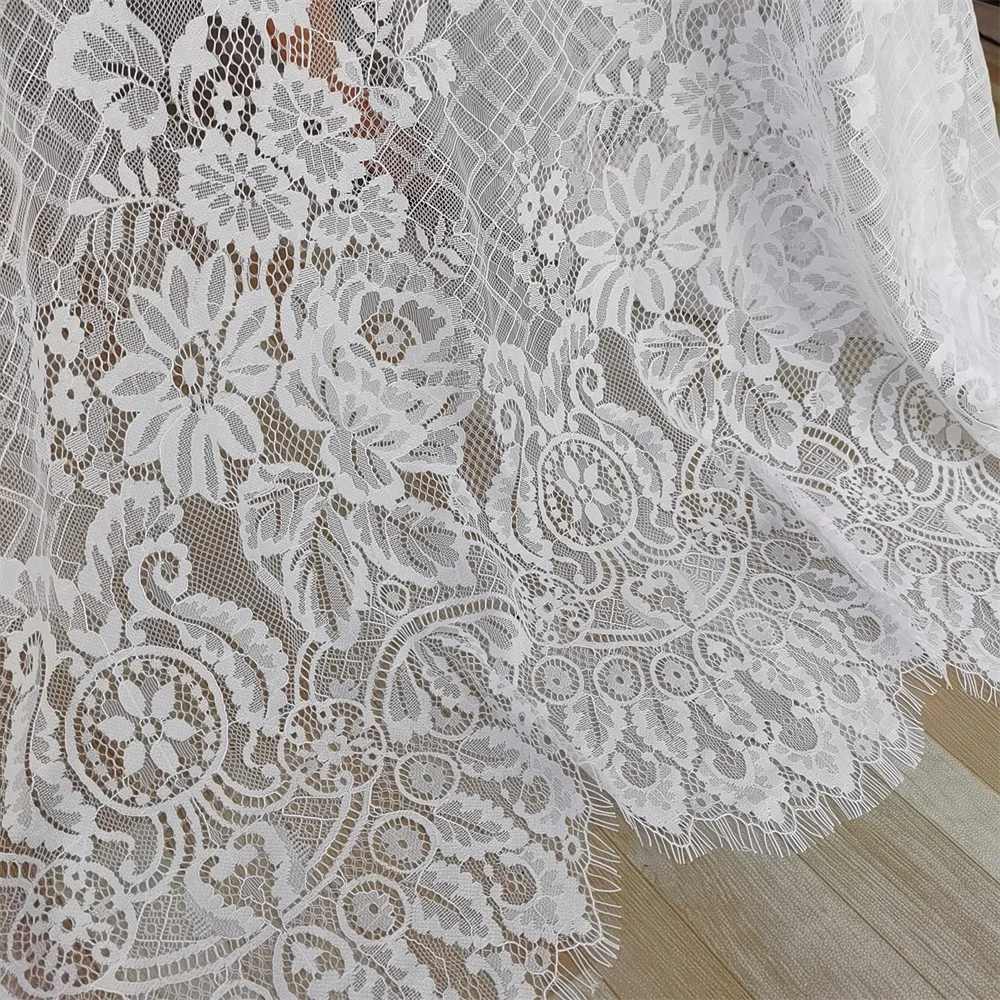 Off White Chantilly Lace Fabric Luxury African Florals Elegant 1 Piece 3 Meters Length Wedding Dress Fabric