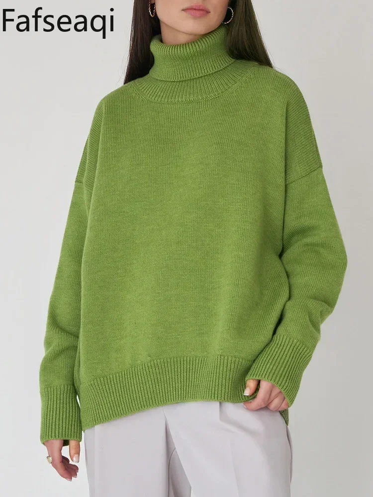 White Knitted Top for Women Oversize Sweaters 2024 Winter Loose Thick Warm Green Sweater Basic Women\'s Pullovers Baggy Jumpers