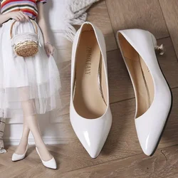 Wedding Bride Shoe Office Low Heel Elegant White Woman Footwear Thin Heels Luxury Leather Casual Shoes For Women Light Grey L A