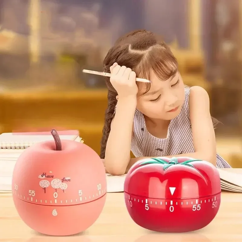 Red Tomato Shape Kitchen Timer Mechanical Countdown Clock Cute Cooking Gadget Durable Reminder Alarm for Pomodoro Timing