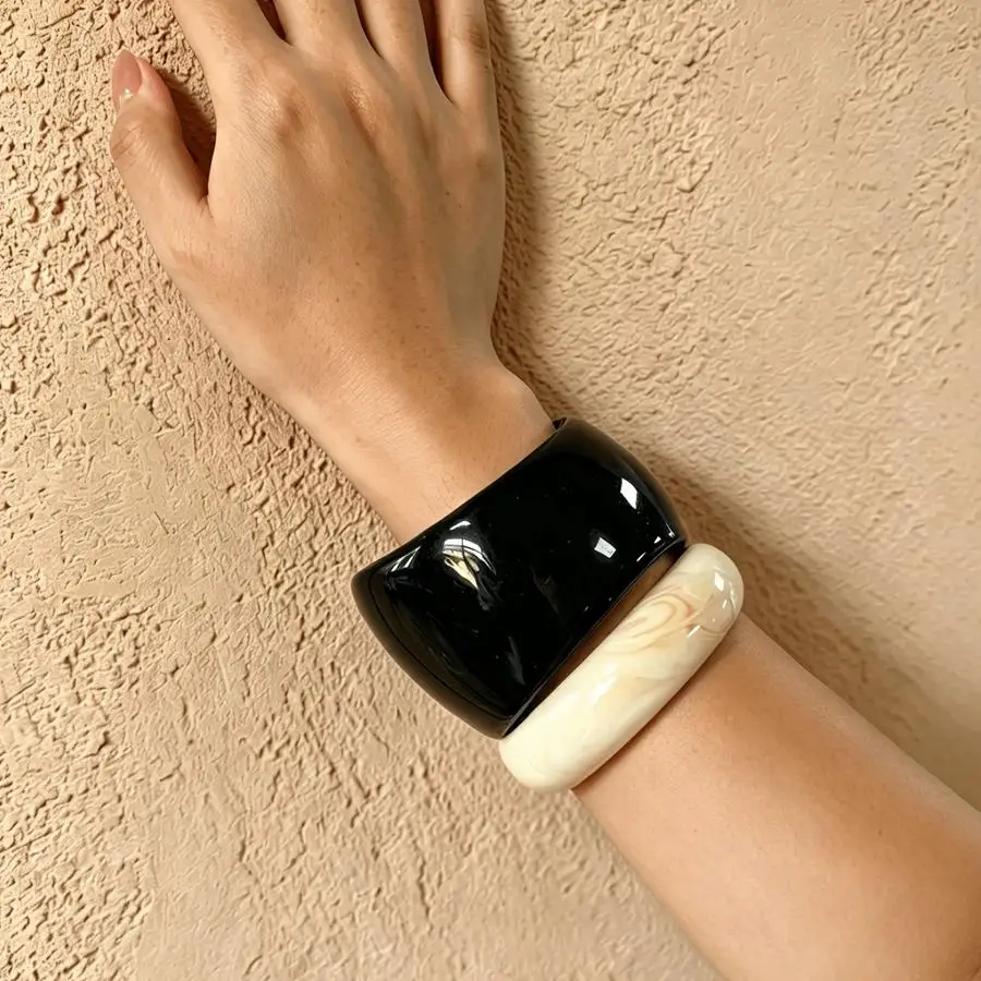 1/5/10/20/50/100pcs Women's Smudged Resin Stackable Bracelet Set, Irregular Wide-Band Bangle, High-End Fashionable Minimalist Je