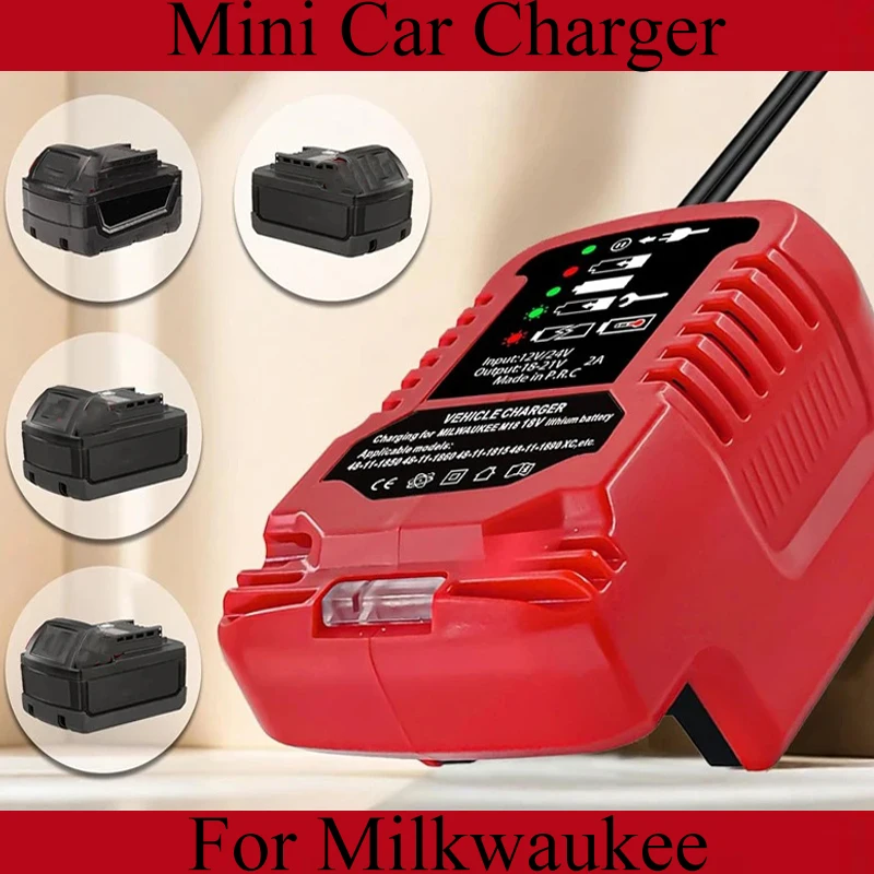 Portable 12V Cigarette Lighter Plug Car Charger Mini Battery Charger Adapter Compatible for Milwaukee 18V Lithium Ion Batteries