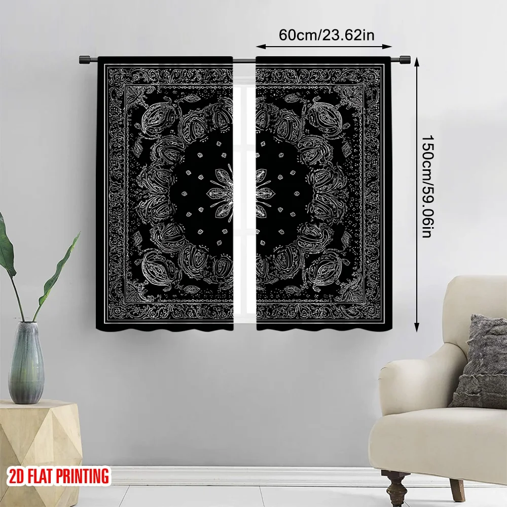 2pcs 2D flat printing Curtain Paisley Flower Bandana Digital Printed Polyester Drapes Birthday Party Perfect for Holiday