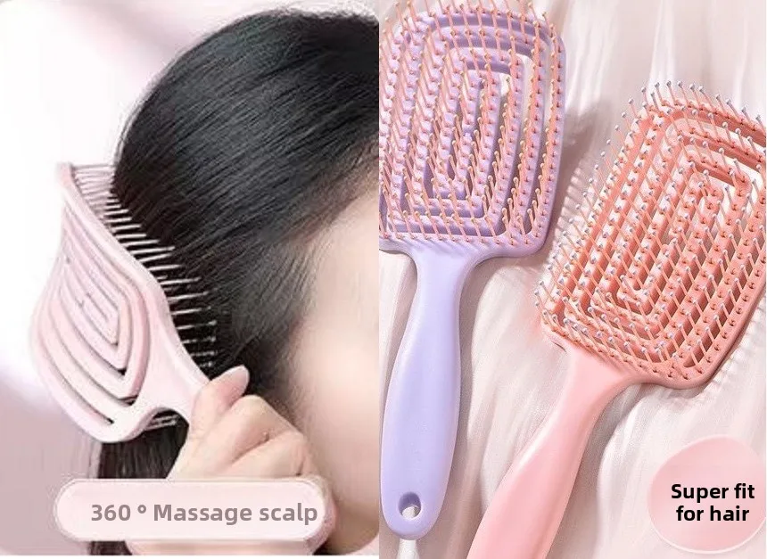 

1Pcs Elastic Massage Comb Hollow Out Hair Brush Scalp Massage Combs Hair Styling Detangler Fast Blow Drying Detangling Tool