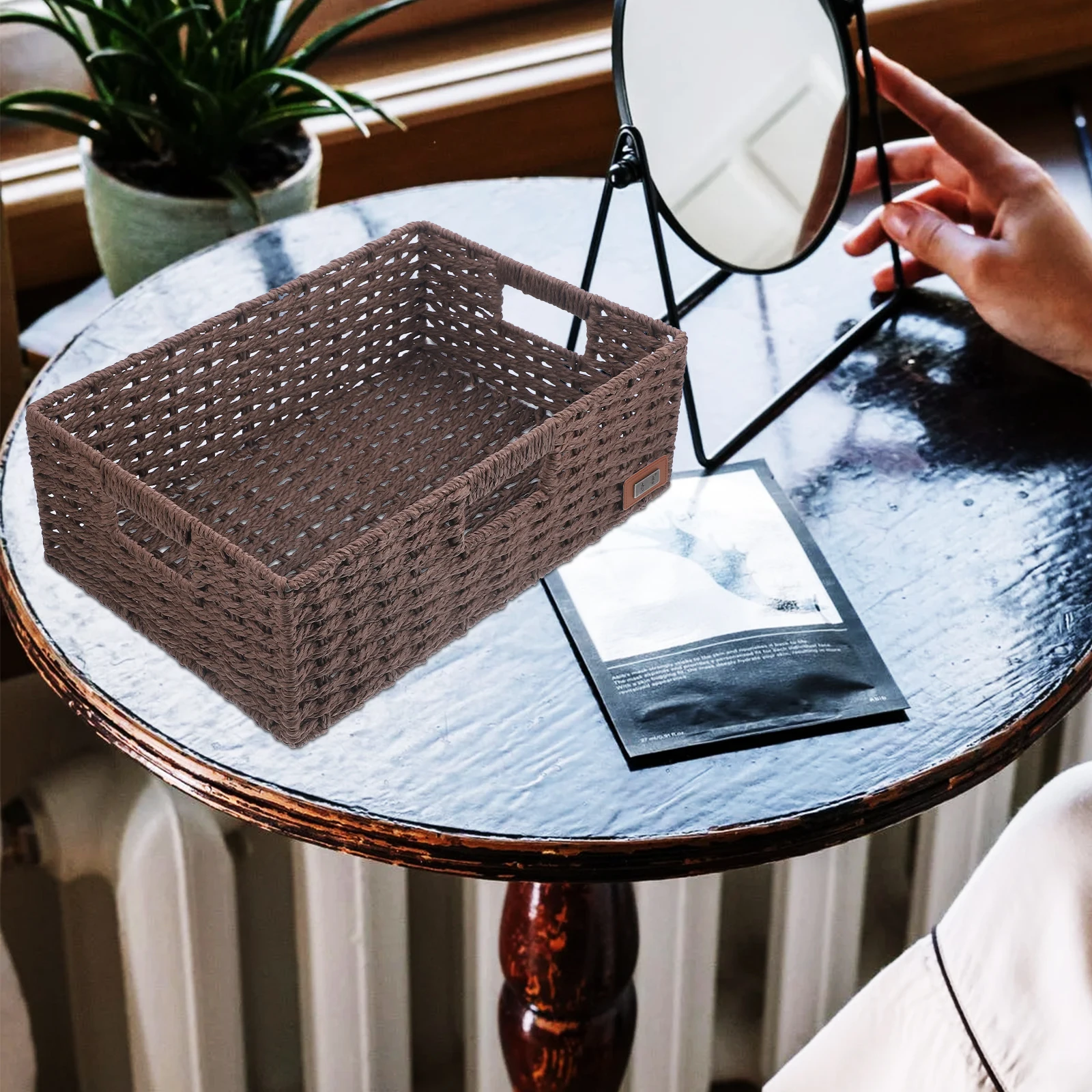 

Rattan Woven Storage Basket Natural Wicker Hamper Reusable Organizer for Home Office Snacks Fruits Candies