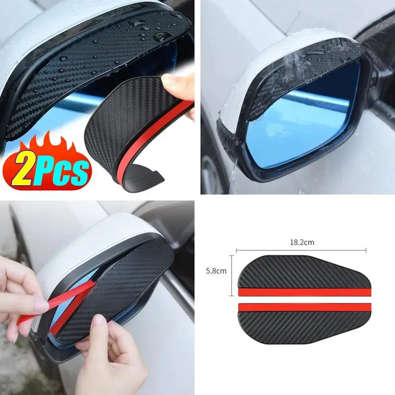 2Pcs Universal Carbon Fiber Car Rearview Mirror Rain Visor, Flexible Eyebrow Rain Guard Shield, Auto Side Mirror Rain Deflector