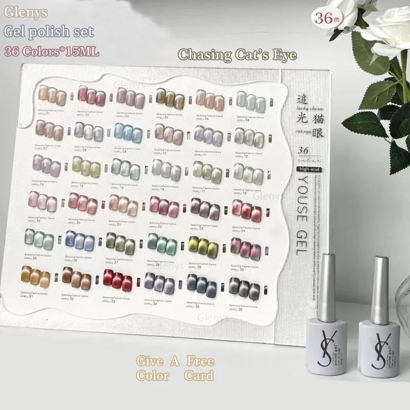 

Glenys 36 color light chasing cat eye nail polish tape color card semi permanent immersion gel nail salon nail art varnish set