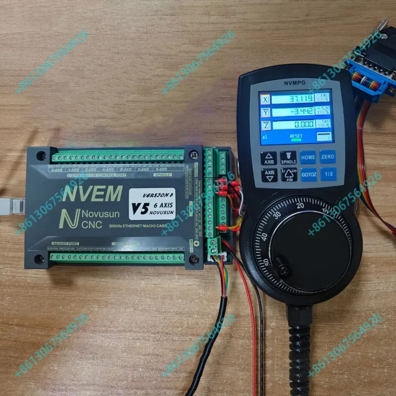 NVEM V5 Mach3 Ethernet control Card 300khz Cnc Router 3/4/5/6 Axis Motion Control Card Digital Display Hand Wheel 75w24