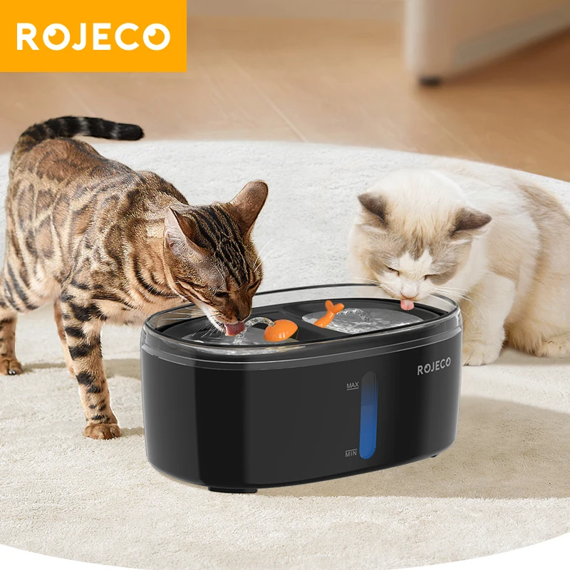 

ROJECO Automatic Cat Water Fountain Dual bowls Wireless Pet Water Dispenser for Dog Cat Smart Drinker Multiple Pets Accessories