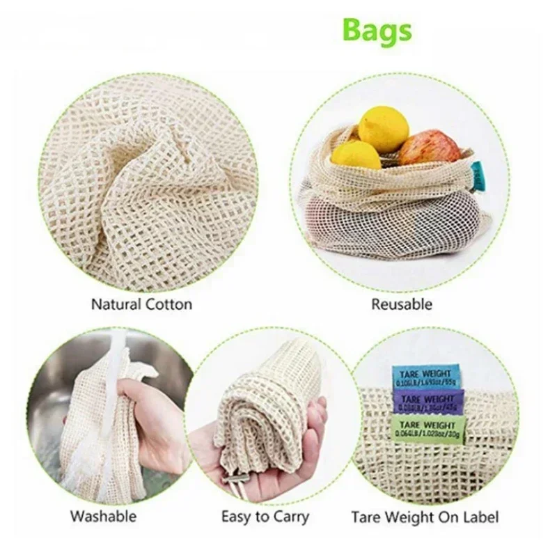 Organic Cotton Net Bag Drawstring Bundle Mouth Vegetable and Fruit Bag Cotton Net Bag Can Be Recycled and Sold Well