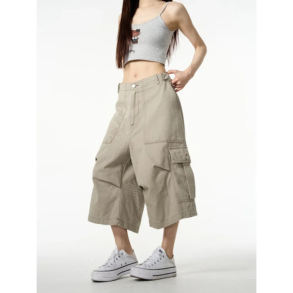 Pop American Cleanfit Men's Casual Loose Wide Leg Workwear Pants Multi-Pocket Seven-Foot Summer New Style High-End Feeling