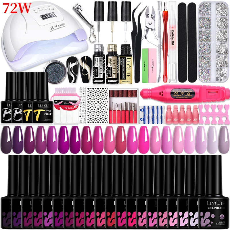 Nail Set With UV LED Lamp Dryer Manicure Set Semi Permanent Gel Varnish Set Metallic Liner Gel Professional Nail Art Tools Kit