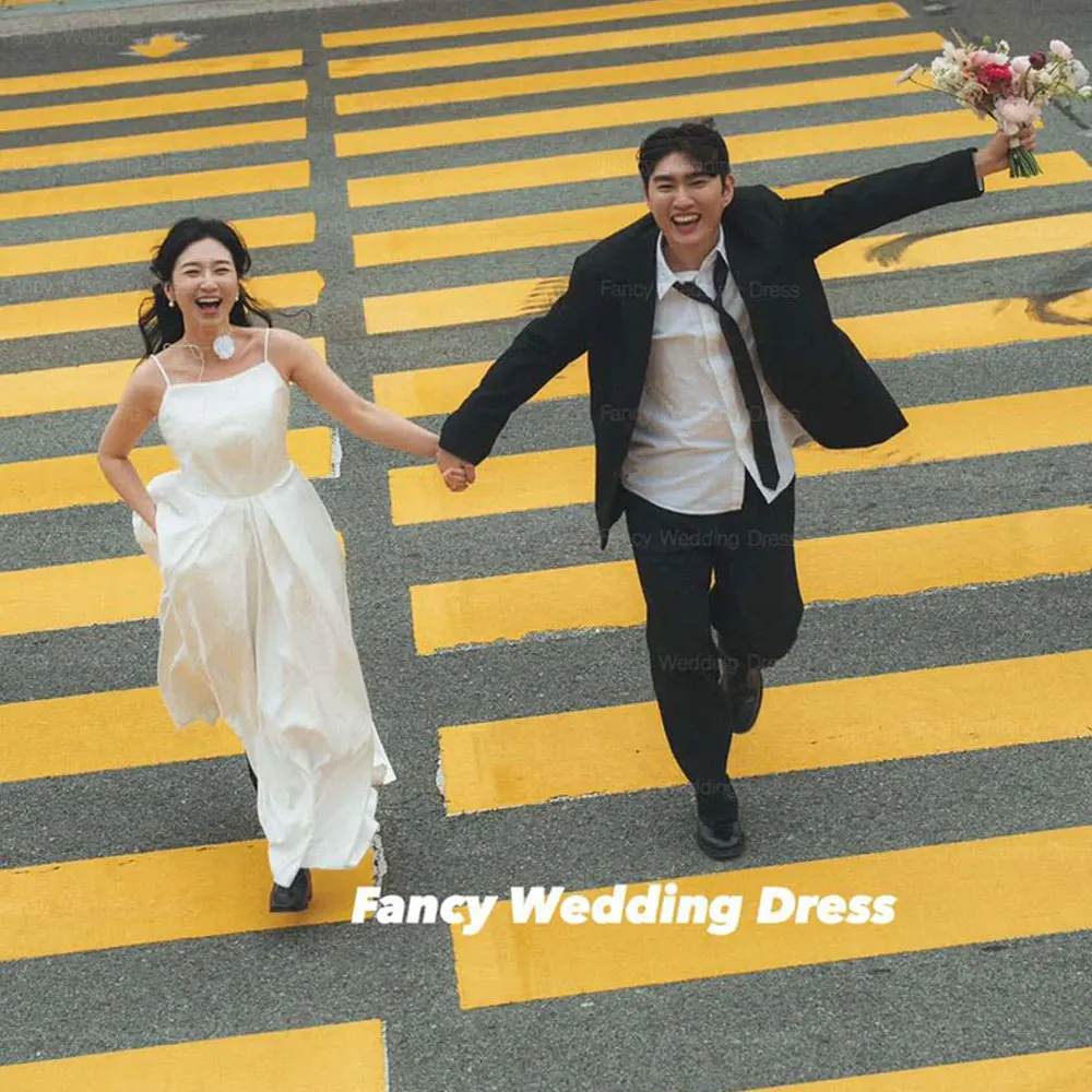 

Fancy Simple Square Neck Wedding Dress Korea Photo Shoot A Line Taffeta Evening Dresses Floor Length Customized New Dress