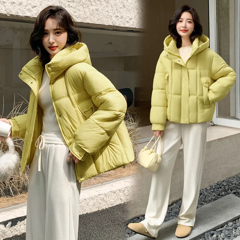 

Women Korean Warm Parkas Hooded Winter Oversize Coat Thick Loose Puffer Jacket Female Long Sleeve Solid Fashion Zipper Outwear