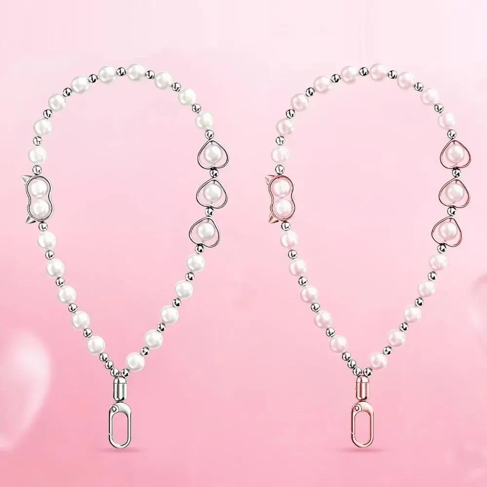 

Fashion Plastic Phone Chain Cat Head Metal Wrist Strap Lanyard Beaded Anti-Lost Chain Women