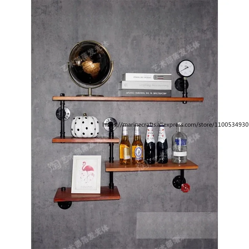 

Industrial Style Retro Bar Iron Art Wall Shelf Wall Hanging Wine Rack Decoration Creative Solid Wood Frame