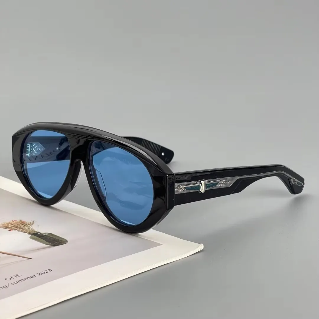 Retro Flat Top Aviator Sunglasses Men Women Thick Acetate Single Bridge UV400 Outdoor Driving Oversized Shades Eyewear
