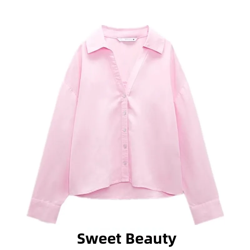 

Casual V-Ne ort irt Women's Spring Summer New Sle Long Sve Turn-down Collar Button Closure Faionable Ladies' Blouse