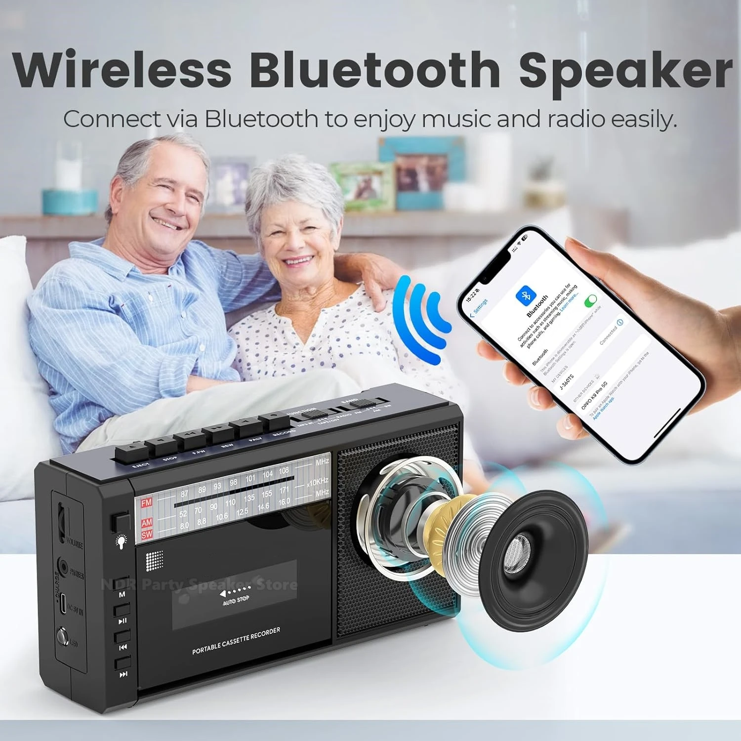 

Multifunction Cassette Player Portable Radio Bluetooth Speakers Tape Player Recorder Rechargeable With Flashlight Headphone Jack