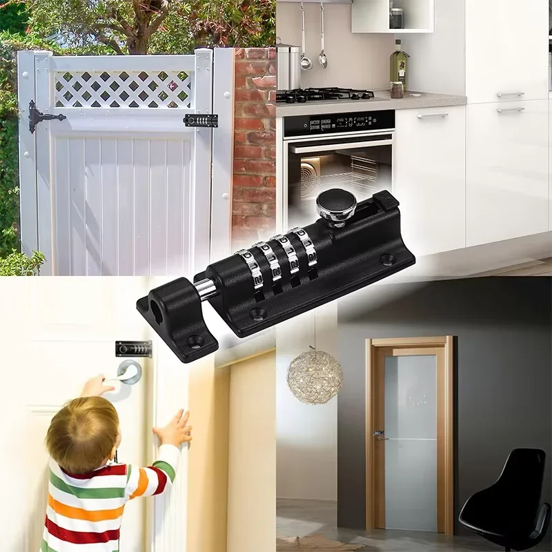 smart door locks Lock Black Silver Bolt Metal Door Latch Anti-theft Safety Combination Digit Padlock - view 6