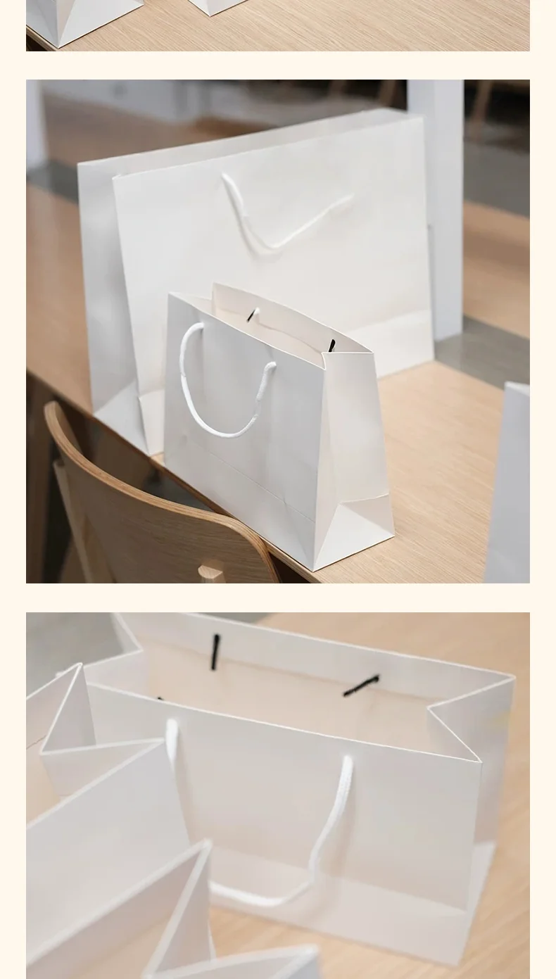10 Stück weiße Nylonseil-Tragetaschen für Bekleidungsgeschäfte, weiße Karton-Verpackungstaschen, Geschenktüten, unterstützt individuelles Logo – Detail 5