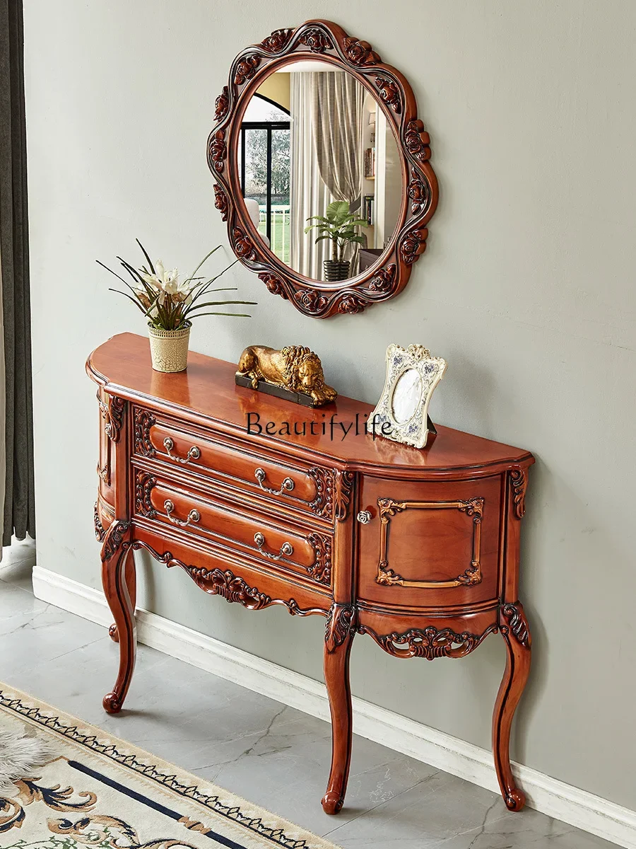 

yj9 Solid Wood European-Style Semicircle Entrance Cabinet Villa with Drawer Oversized Thin Entrance Cabinet