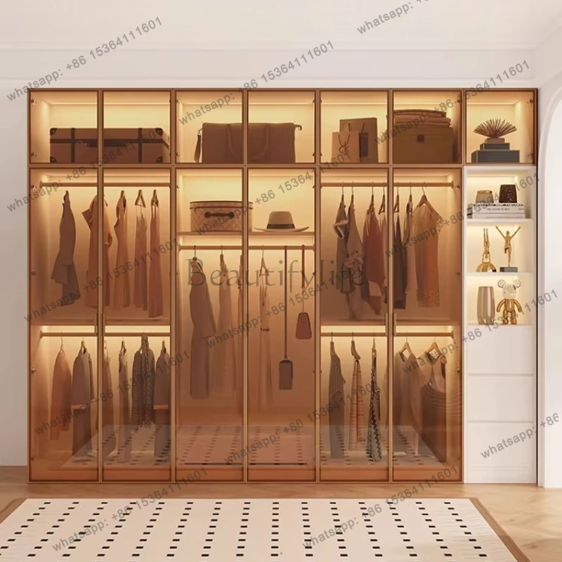 Customized ENF grade solid wood glass door wardrobe cloakroom Storage locker bedroom furniture clothes closet armario de ropa