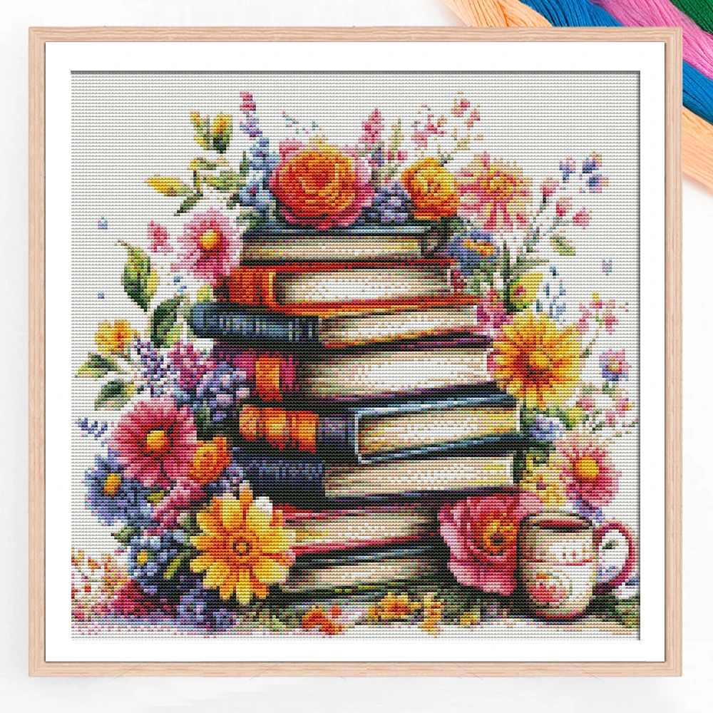 Flower Painting Cross Stitch Kit DIY Set Handmade Hand Embroidered Daisy Books Living Room Foyer Fashion Decoration Painting