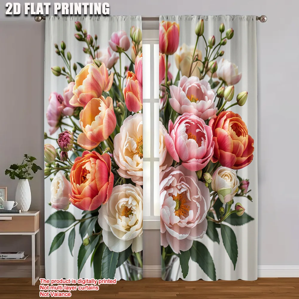 

2pc, Party Window Curtains flowers Polyester,Without Electricity Holiday Decorations Perfect for Classroom decoration