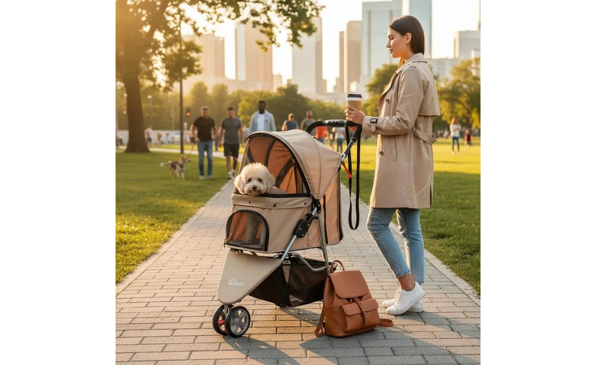 3-Wheel Pet Pet Carriage Foldable Folding Dog Pet Carriage Lightweight Cat Carrier Breathable Mesh Single-Button Fold