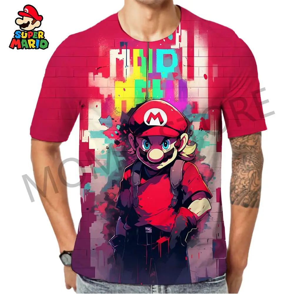 

110-6XL 2024 Summer Mario Men's T Shirt Kid's T-shirt Parent-child Wear Quick Dry Anime Tops Adventure Louis Classic Children's