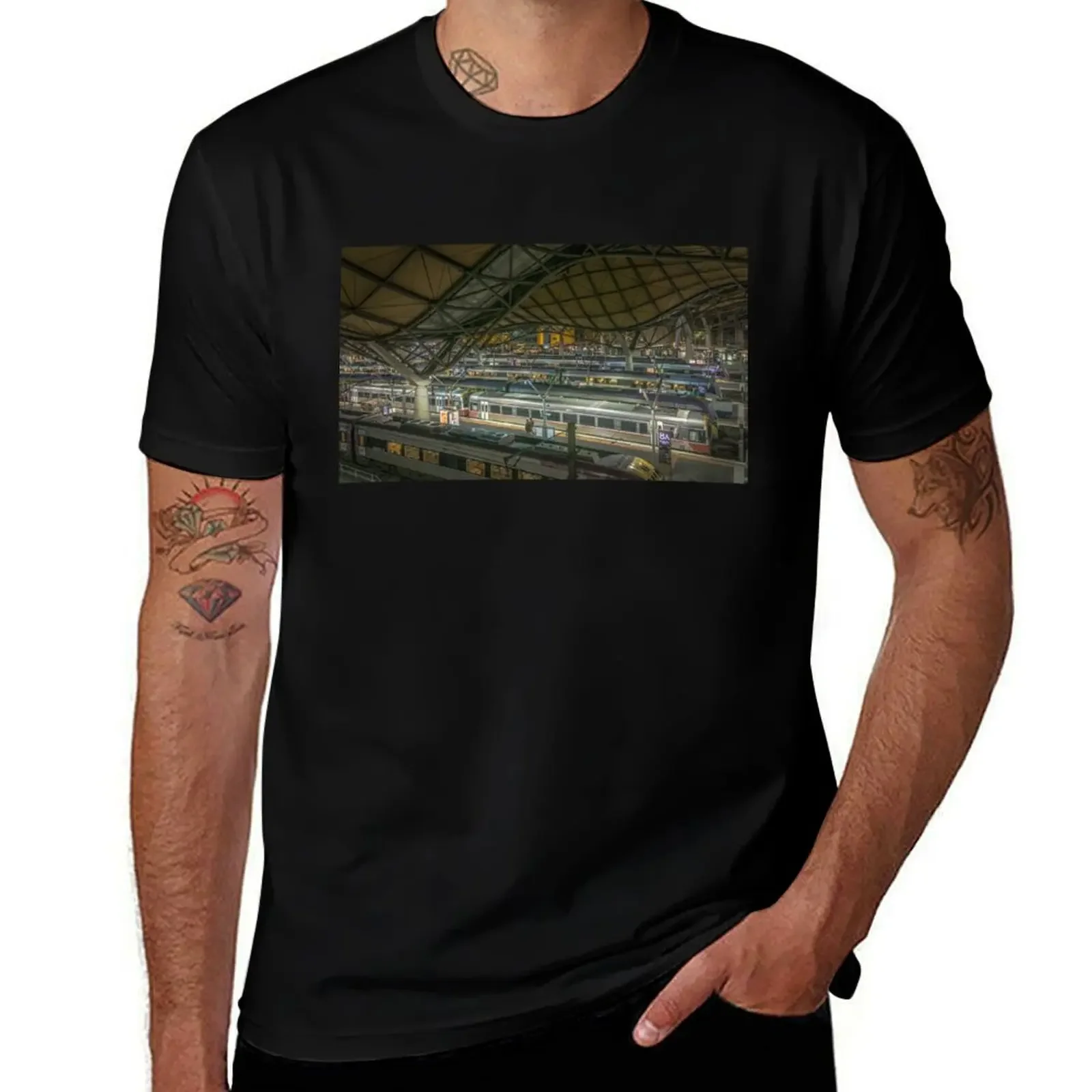 Trains at Southern Cross Station - Melbourne, Victoria T-Shirt vintage graphic tee plus sizes big and tall t shirts for men