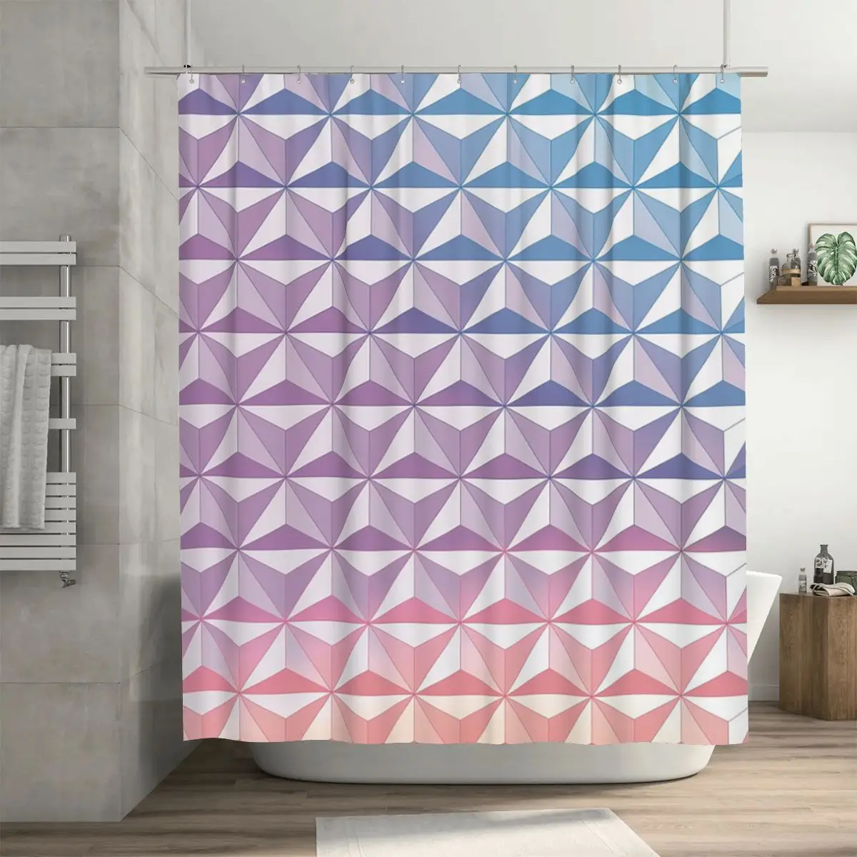 Geodesic Sphere, Purple Shower Curtain Bathroom Polyester Waterproof Bath Curtains with Hooks