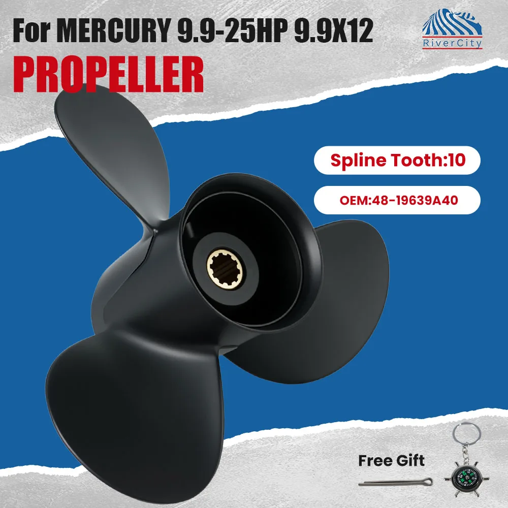 Outboard Propeller 9.9x12 For Mercury Tohatsu 9.9HP 15HP 18HP 20HP 25HP Aluminum Alloy Screw 3 Blade 10 Spline Boat Engine