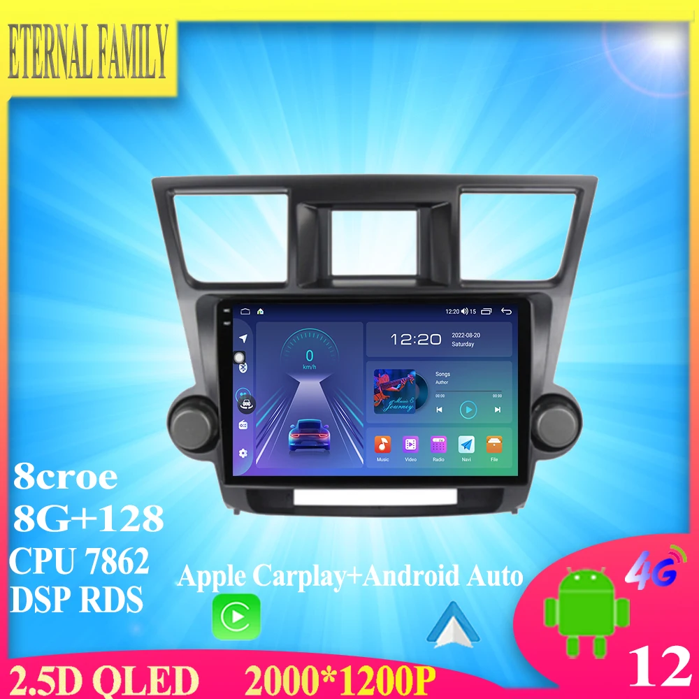 

Android12 For Toyota Highlander 2 XU40 2007-2013 Car Radio Stereo Multimedia Video Player Navigation GPS Carplay WIFI BT 4G LET