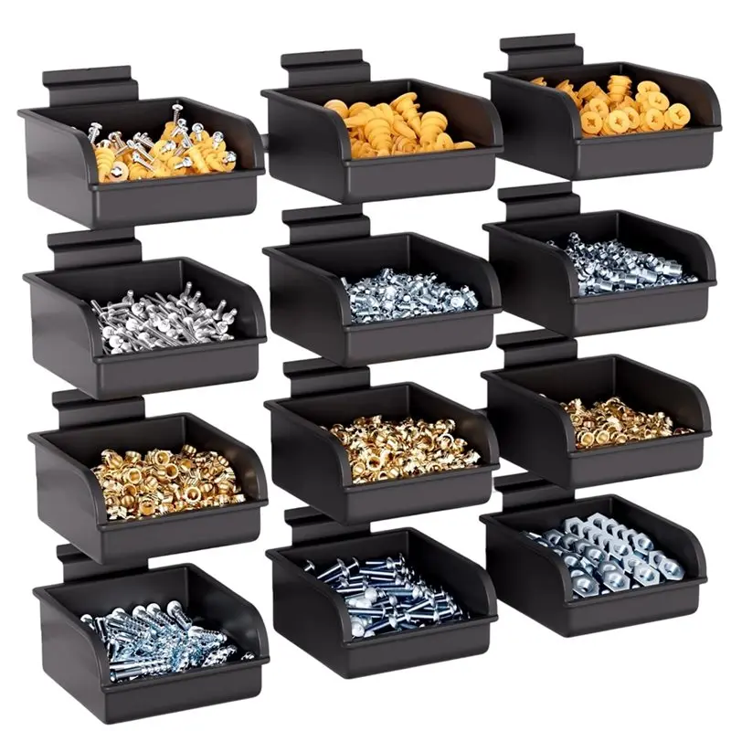 AB42-For Slatwall Bins With Hooks(12 Pack), Plastic For Slatwall Accessories Wall Container Storage For Slat Wall Panels