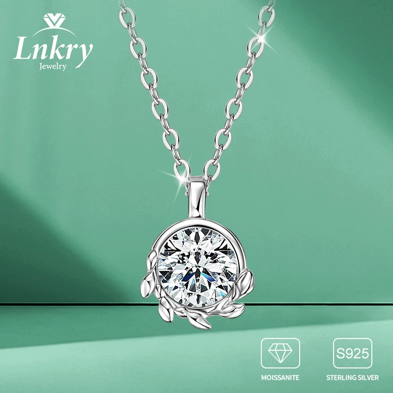

Lnkry 925 Sterling Silver Chain with Moissanite Pendant Necklace Collar Plata 925 Olive Leaf Charms Necklacs For Women Jewelry