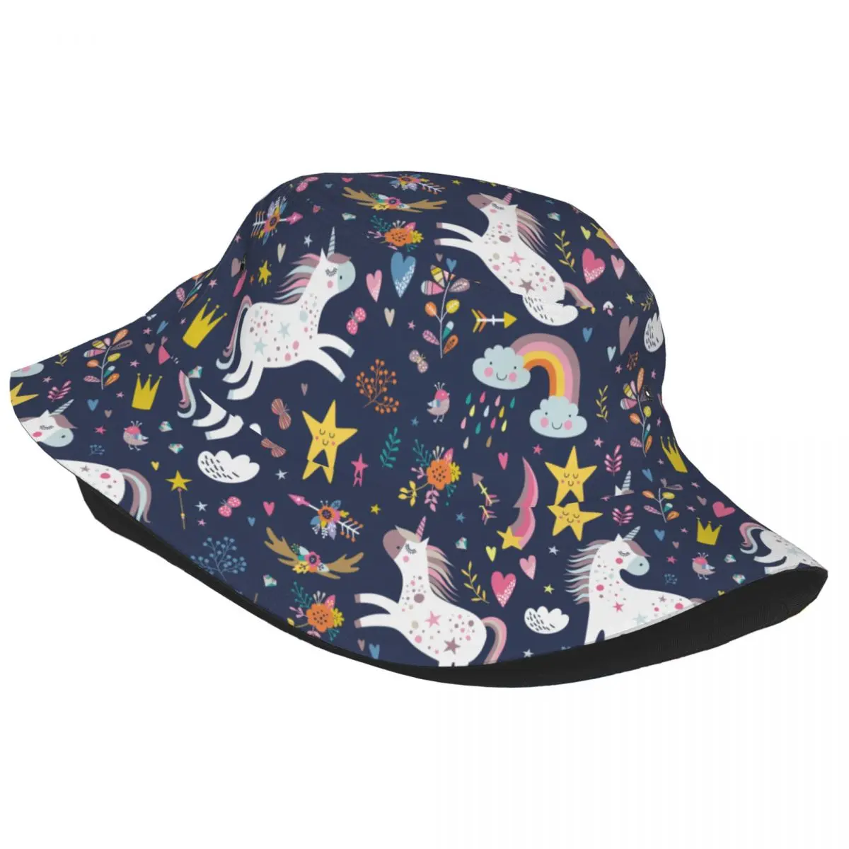 Unicorn Bucket Hat for Girl Vocation Floral Sun Hat Streetwear Foldable for Outdoor Fisherman Caps Bob Hat