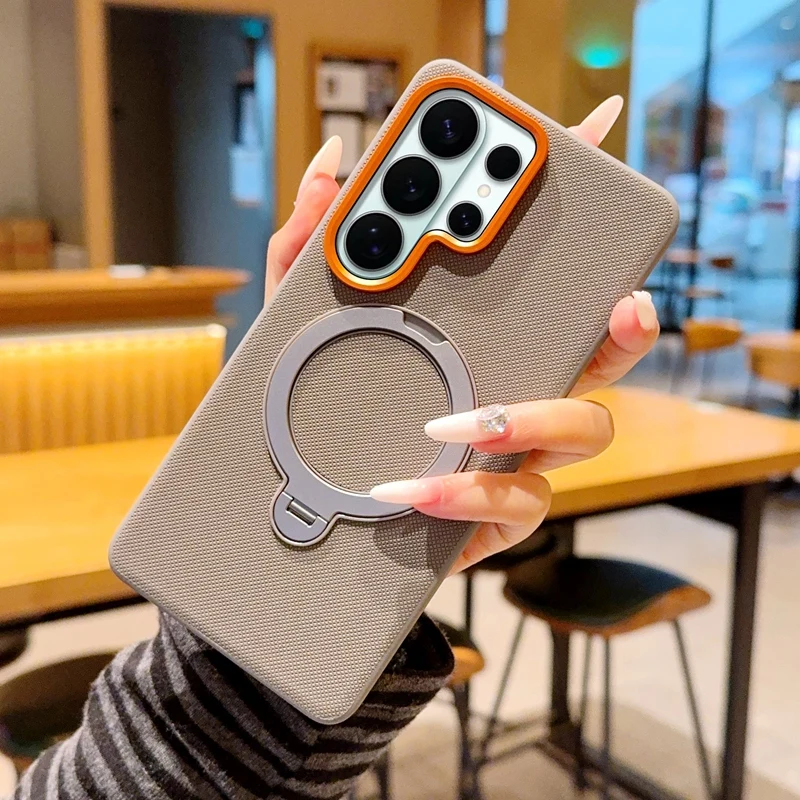 360 Rotating Kickstand Textured Magnetic Phone Case for Samsung S26 Ultra S25 S24 Plus S23 Camera Protection Shockproof Cover