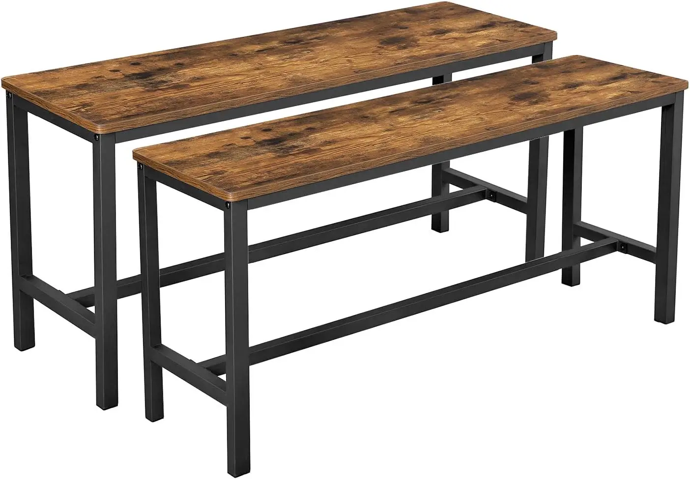 

Industrial Dining Bench Set of 2, Steel Frame, Rustic Brown Wood Top, for Kitchen and Living Room
