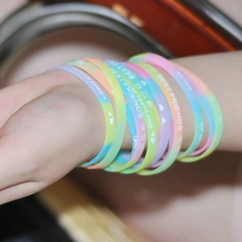 10Pcs Luminous Silicone Bracelet Candy-Colored Letters Movement Bracelet Fashion Printing Rubber Wrist Strap Jewelry Gift