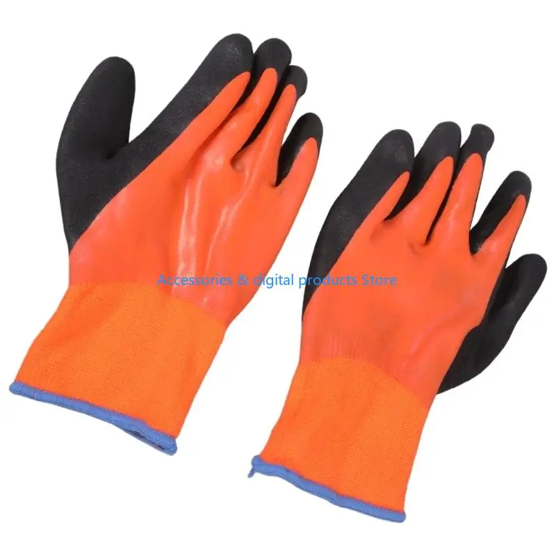 77JD Waterproof Thermal Work Gloves Double Latex Coated Anti Slip Freezer Gloves with Insulated Warm Liner for Cold Weather