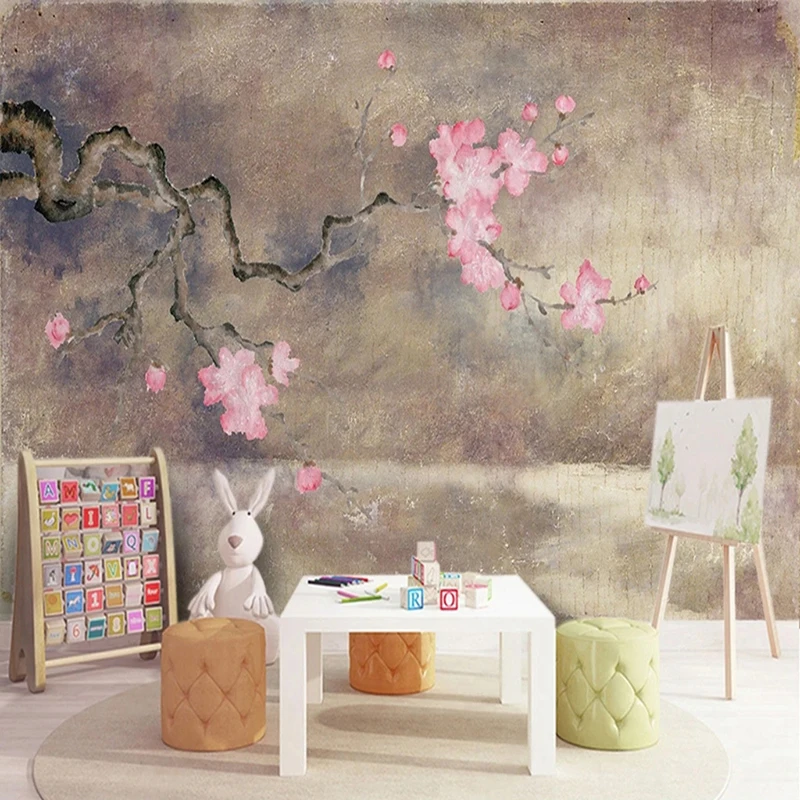 

Oil Painting Plum Blossom Background Wall Mural Custom Wallpaper New Chinese Style Hand-painted Flower Bird Decorative Supplies