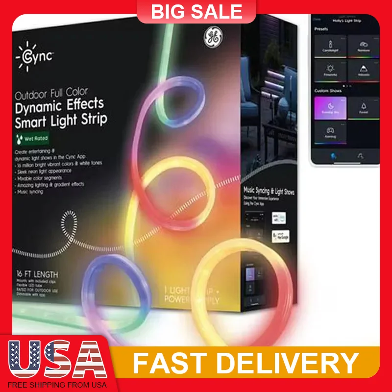 

16ft Smart Outdoor LED Strip Lights Waterproof Music Sync App Control Alexa Google Home Voice RGBW Holiday Party Decor