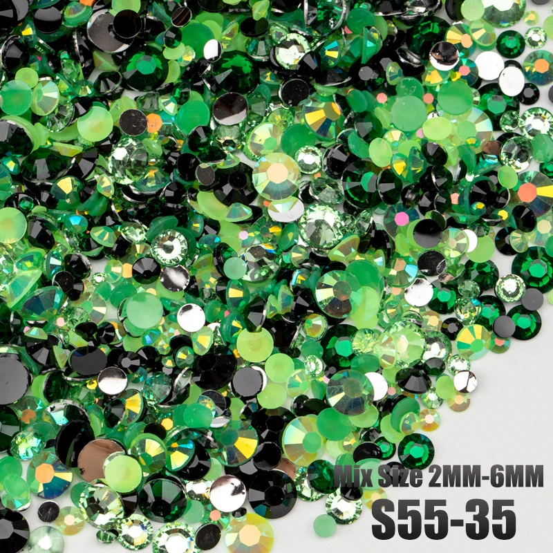 VDD S55-13 Gemischte Größen 2-6mm Harz-Strasssteine Kristalle Nicht Heißfixierbar Farbe AB Flache Rückseite Steine für DIY-Bastelarbeiten Nagelkunst-Dekorationen – Detail 39