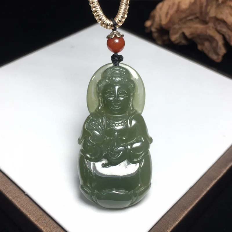 Natural Hetian Jade Guanyin Pendant Necklace, New Style, Fashionable And Versatile