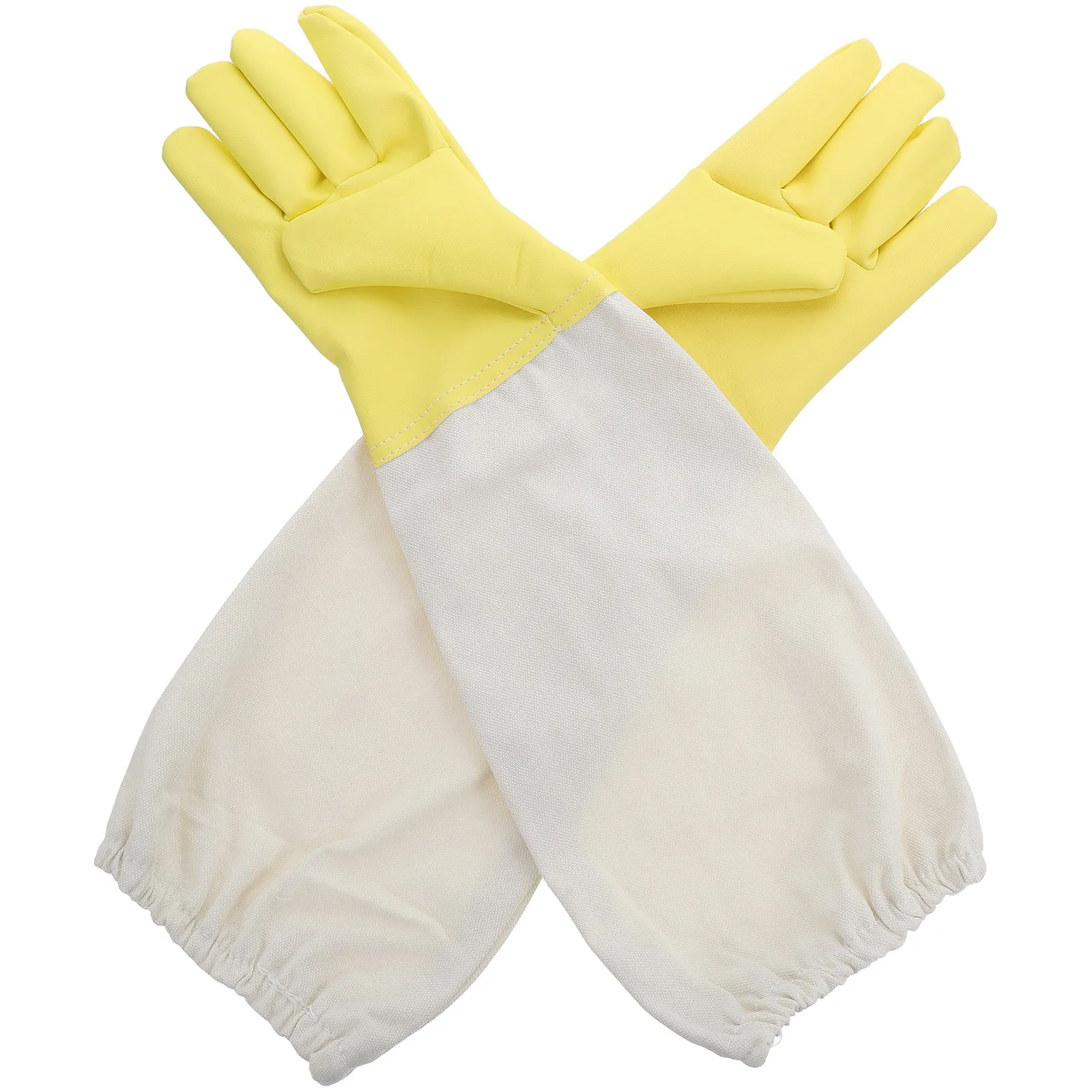 1Pair Thick Beekeeping Gloves with Extended Sleeves PU and Canvas Material High Flexibility Protection Long Sleeve