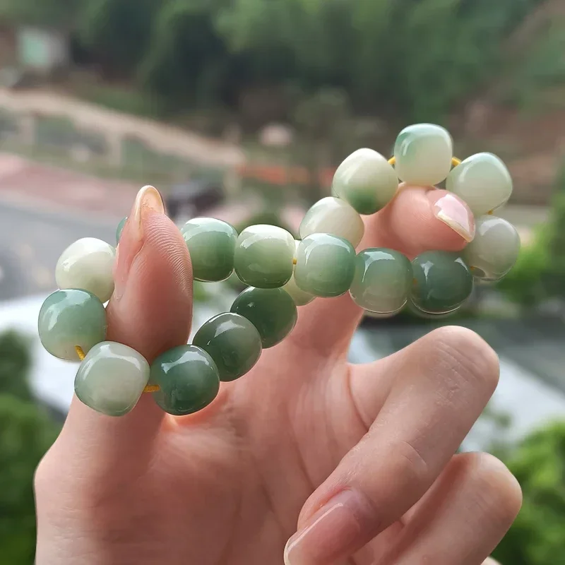 Kawaii Gradient Green Natural White Jade Bodhi Root Bracelet Buddha Bead Bracelet Handheld Rosary Amulet Gifts For Girl Bracelet