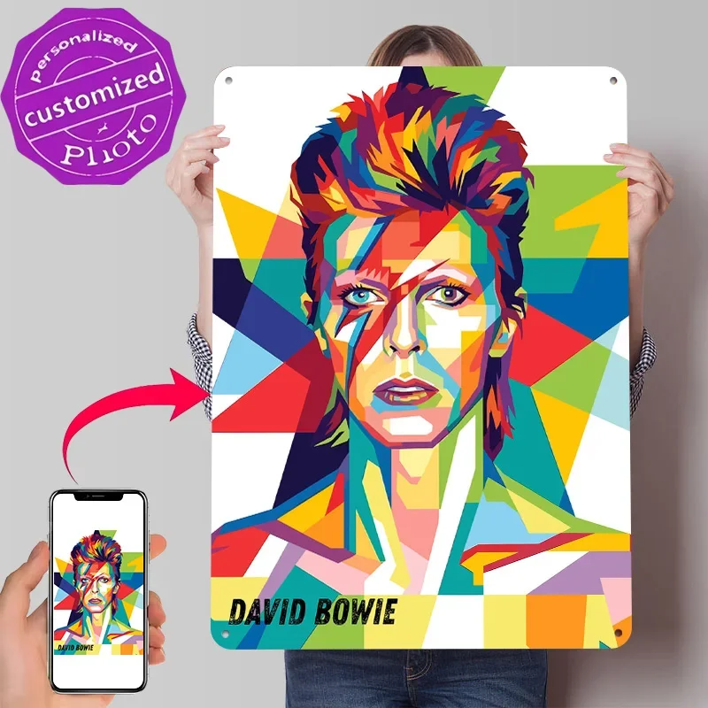 David Bowie Pop Art Portrait 3D Texture Printed Poster Custom Vintage Metal Tin Plate Sign for Wall Art Home Decor Accessories